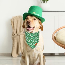 PTDECOR St.Patrick's Day Dog Bandana,Green Shamrock Dog Bandana Reversible Holiday Dog Scarf, Multi Size Offered, Triangle Dog St.Patrick's Day Bandanas for Large and Extra Large Dogs Pets (X-Large)