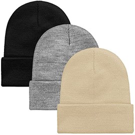 Cooraby 3 Pack Unisex Winter Skull Cap Beanies Knitted Cuff Hats Caps Roll-up Edge Beanie Hats for Men Women Outdoors