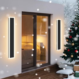 Xbuyee 2-Pack 36inch Long Outdoor Modern LED Wall Light, Exterior LED Wall Lighting Fixture, IP65 Waterproof Wall Lamps, Dimmable 30W 2700LM Black Wall Sconce, 3000K/4000K/5000K Selectable, ETL