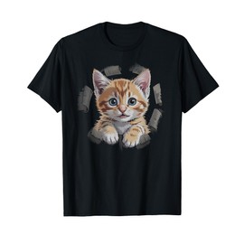 Funny Orange Tabby Cat Torn Fabric T-Shirt