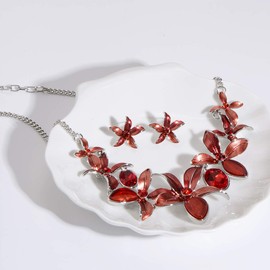 Vintage Statement Jewelry Set - Spring Leaf Flower Floral Plant Necklace Earring Set Crystal Rhinestone Fashion Costume Jewelry for Women Prom Party Unique Gift, Copper, Cubic Zirconia