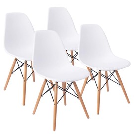 Furmax Modern Style Dining Chair Mid Century Modern DSW Chair, Shell Lounge Plastic Chair for Kitchen, Dining, Bedroom, Living Room Side Chairs Set of 4(White)