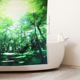 Beowanzk Shower Curtains, Shower Curtains Mould Proof Resistant, Garden Shower Curtain, Bathroom Shower Curtain, Shower Curtain Green, Anti Mould Shower Curtain, Nature Shower Curtain with 12 Hooks