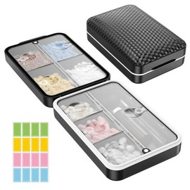 라벨이 있는 약통 여행용 밀폐 대용량 8칸 사용 방습 [보라색] Travel-sized airtight large-capacity pillbox with labels, 8 compartments [Purple]