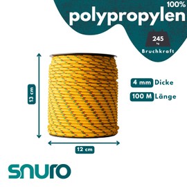 SNURO Polypropylene Rope (2 mm, 100 m, Blue with Yellow and Green) - Braided Rope - Lightweight Paracord for Outdoor, Survival and Garden - Breaking Force 71 kg