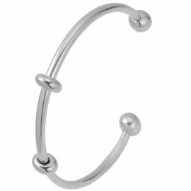 Jude Jewelers Stainless Steel Open Cuff Style Beads Charms Bangle Bracelet, Medium, Metal, Cubic Zirconia