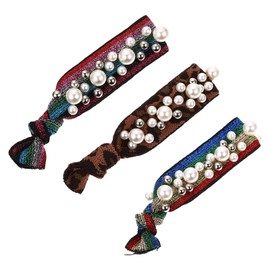 TOVINANNA 3pcs Pearl Leopard Print Hair Bands Creative Elastic Hair Ties for Women and Girls Comfortable Stretch Ponytail Holders Random Styles for Versatile