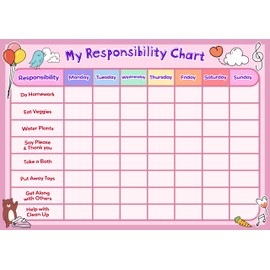 Kids Reward Star Chart Poster Prints (Pink, A4 (21 x 30cm), Responsibility Star Chart)