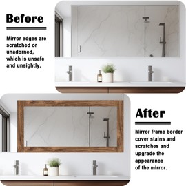 Alened 10M Brown Wood Grain Mirror Frame Border Peel and Stick Wallpaper, Removable PVC Waterproof Bathroom Mirror Tape Sticker Trim, Kitchen Wallpaper Self Adhesive Decor Sticker 2" x 393"