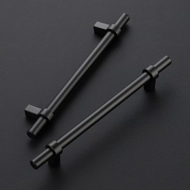 Ravinte 15 Pack 8-13/16 Inch Cabinet Pulls Matte Black Kitchen Cabinet Hardware Cupboard Handles with Square Base 8-13/16" Length,6.3" Hole Center