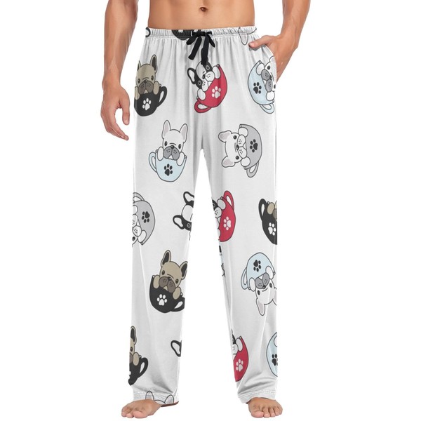 visesunny Mens Pajama Pants Funny French Bulldog Cup Pug 100%