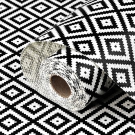 Drawer Shelf Liner Non Adhesive, Slip Resistant Easy to Clean Protect Kitchen Mats Thickened Strong Grip for Cabinet, Pantry, Tool Box, Cupboard, Dresser, Bathroom (Black and White, 12 in x 10 FT)