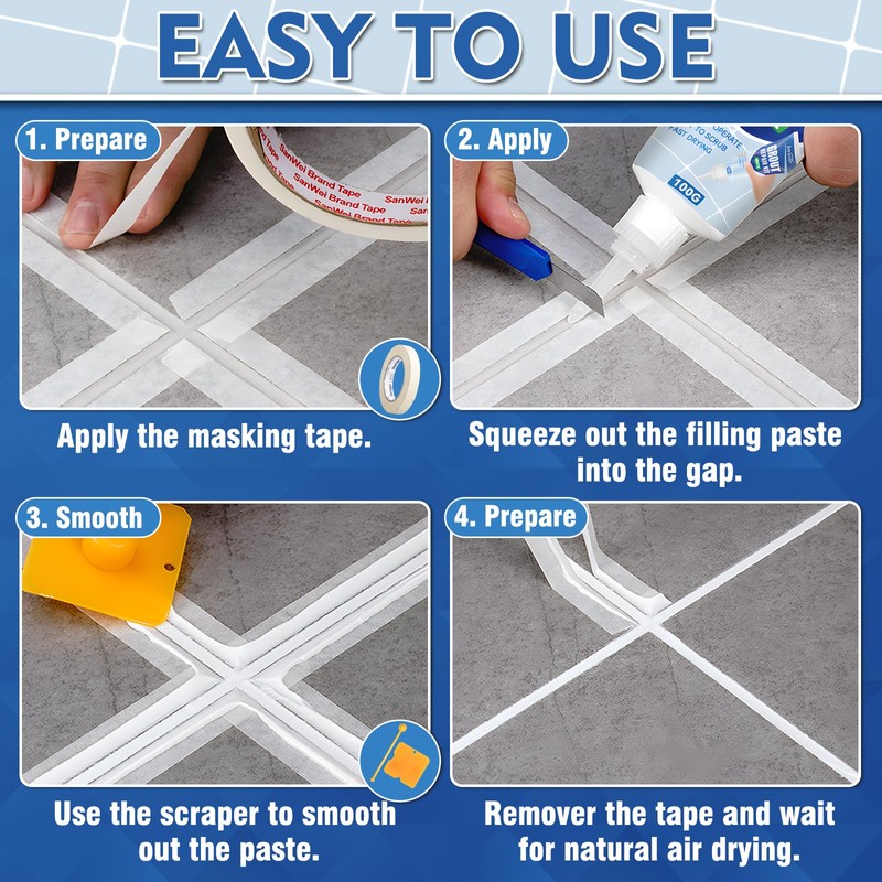 Tile Grout Repair Kit, 2 Pack Fast Drying Grout Filler