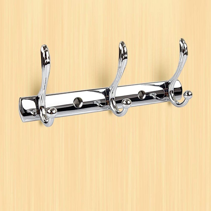 ASelected Stainless Steel Wall Mounted 3 Double Hook Hanger Rail