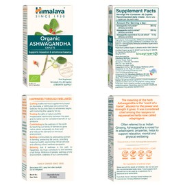 Himalaya Organic Ashwagandha Herbal Supplement for Stress Relief, Energy Support, Occasional Insomnia, Certified Organic, Vegan, Gluten Free, 670 mg, 60 Capsules
