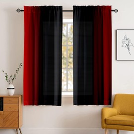 Abstract Ombre Curtains 63 inches Length for Living Room,Red and Black Light Filtering Window Curtain Rod Pocket Gradient Vintage Window Drapes for Bedroom Red Curtains,2 Panels,42 inches Wide