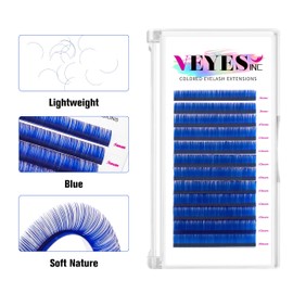 VEYES INC Colored Lash Extensions 03 05 07 15 C/D Curl 8-16mm Mixed Length Tray, Premium Individual Silk Eyelashes, Professional Supplies for Lash Techs (Blue 0.07 D 8-16mm)
