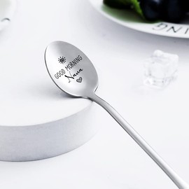 Mothers Day Birthday Gift for Grandma Good Morning Nana Spoon for Nanny Granny Engraved Soup Coffee Spoons Teaspoons for Nannie Nana Christmas Gifts from Granddaughter Grandson Grandchildren