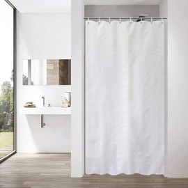 YISURE Narrow Shower Curtain 90cm Wide, White Textured Shower Curtain for Bathroom Tub, Waterproof Fabric Shower Curtain with Plastic Hooks 35" W x79 L /90x200cm