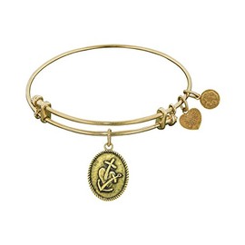 Jewelry Affairs Yellow Finish Brass Faith, Hope, Charity Adjustable Bangle Bracelet, 7.25"