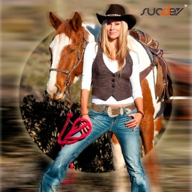 SUOSDEY Western Belt for Women, Cowgirl Cowboy Leather Belt for Jeans, Country Belt with Large Buckle, 3.8 cm Width, Auburn