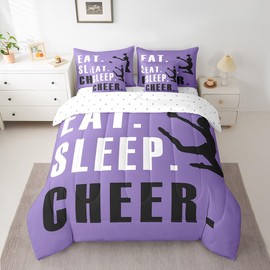 Feelyou Cheer Comforter Set with Sheets Twin Size Ombre Purple Cheerleading 7 Pieces Bedding Set for Kids Boys Girls Teens Cheerleader Bed in a Bag Dancing Cheer Lover Bed Set