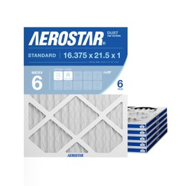 Aerostar 16.375 x 21.5 x 1 MERV 6 Air Filter, 6 Count, ACTUAL SIZE (16.375 x 21.50 x 0.75), HVAC, Furnace Filter for Dust, Lint & Pollen Control (MPR 300 / FPR 3) Fits Carrier systems, Made in USA