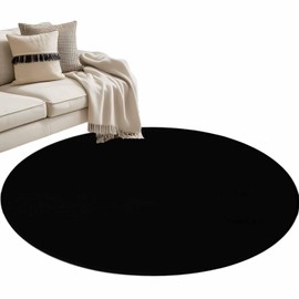 Black Round Rugs 3ft, Farmhouse Solid Black Color Non Slip Washable Rug Runner, Modern Art Low Pile Indoor Floor Carpet Mat Bathroom Rugs for Living Room, Bedroom, Kids Room, Outdoor