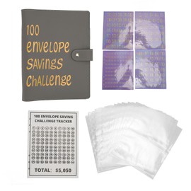 Money Saving Binder Waterproof PU Leather A5 Budget Binder with 100 Cash Envelope for Kids Adults Gray