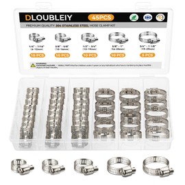 DLOUBLEIY DLOUBLEIY 45PCS Hose Clamp Assortment Kit - Stainless Steel Hose Clamps with Worm Gear, Adjustable 1/4'' to 1-1/8'' (6-29mm) for Plumbing, Automotive, and Mechanical Applications