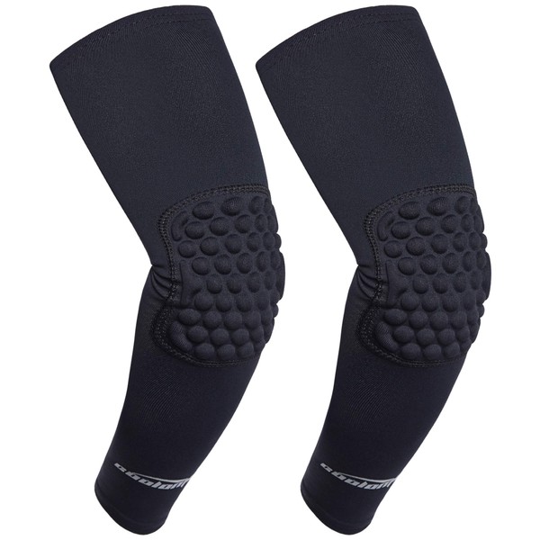 COOLOMG Padded Arm Sleeve Compression Arm Sleeves Elbow Pads Basketball Baseball Football Volleyball Youth Adult Black M