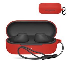 for Sony WF-C510 Case Cover,Wireless Earphone Silicone Protective Cover(with Carabiner + Lanyard) Drop-Proof,Scratch-Proof, Shock-Proof, Reserved Charging Port,Case for WF-C510(Red)