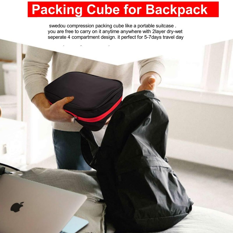Waterproof Compression Packing Cubes , 3 Layer Extral Large Compression