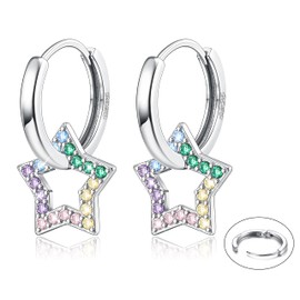 Kakonia 925 Sterling Silver Earrings for Women Dangle Earrings Hoop Drop Earrings Colorful CZ Dainty Star Earrings Dangly Drop Earrings Huggie Hoop Earrings Silver Earrings for Girls