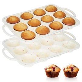 2 Pack Silicone Muffin Pans, 12-Cup Non-Stick Cupcake Baking Mold, BPA-Free Food-Grade Flexible Bakeware, Dishwasher Safe for Kitchen & Baking Enthusiasts