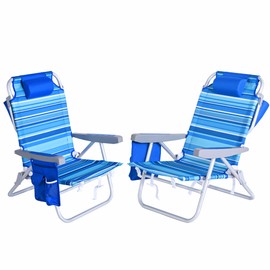 SUNNYFEEL Beach Chairs for Adults 2 Pack 5 Position Lay Flat, Portable Folding Backpack Beach Chair Heavy Duty with Cooler Bag, Cup Holder for Outdoor/Lawn/Picnic, Foldable Camping Chair