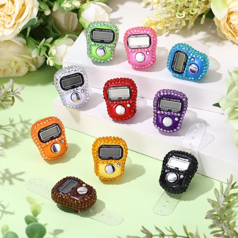 Simgoing 10 Pcs Electronic Finger Counter Rhinestones Hand Tally Clicker