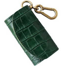 VINCENT CRAFTED Made in Japan Tochigi Leather Paisley Carabiner Key Case & Coin Purse PAOLO Key Holder Women Smart Key Case Coin Purse Men's Key Ring, Exclusive Crocodile British Green