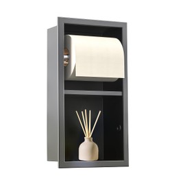 Recessed Toilet Paper Holder, 304 Stainless Steel Tissue Paper Holder, in Wall Tissue Toilet Roll Holder with Storage for Toilet, Bathroom, Kitchen & Hotel, 13.4″x7″x 6″, Matte Black