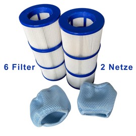 Generisch Filter Set 2-in-1 for Inflatable Spa, Infinite Spa, 6 Filter Cartridges and 2 Protective Nets for Clever Spa and Whirpool Filter Spa Accessories Replacement Filter Inflatable Pools