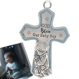 elskandi Crib Cross God Bless This Baby Boy Baptism Gifts for Baby Boys Christening Gifts for Boys Baptism Baby Dedication Gift