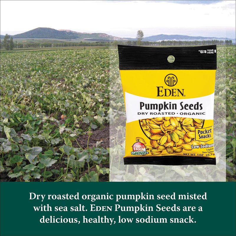 Eden Organic Pumpkin Seeds, Pocket Snacks, Dry Roasted, Lightly Salted,