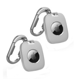 SURITCH for AirTag Holder 2 Pack, Keychain with Anti-Lost Carabiner Shockproof TPU Protective Case for AirTag for Kids, Keys, Pets, Luggage, Bags, 2 Pack -(Grey *2)