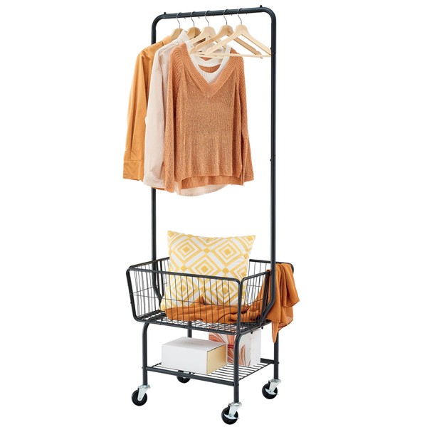 Tajsoon Laundry Cart with Hanging Rack, Metal Laundry Basket with