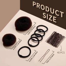 FANDAMEI Hair Bun Maker for Kids, 4PCS Donut Hair Bun Maker Small with 4PCS Extra Small Hair Buns Kit. Small Ballet Hair Bun Maker for Kids, Hair Bun Set with Elastic Hair Ties, Hair Pins.(Brown)