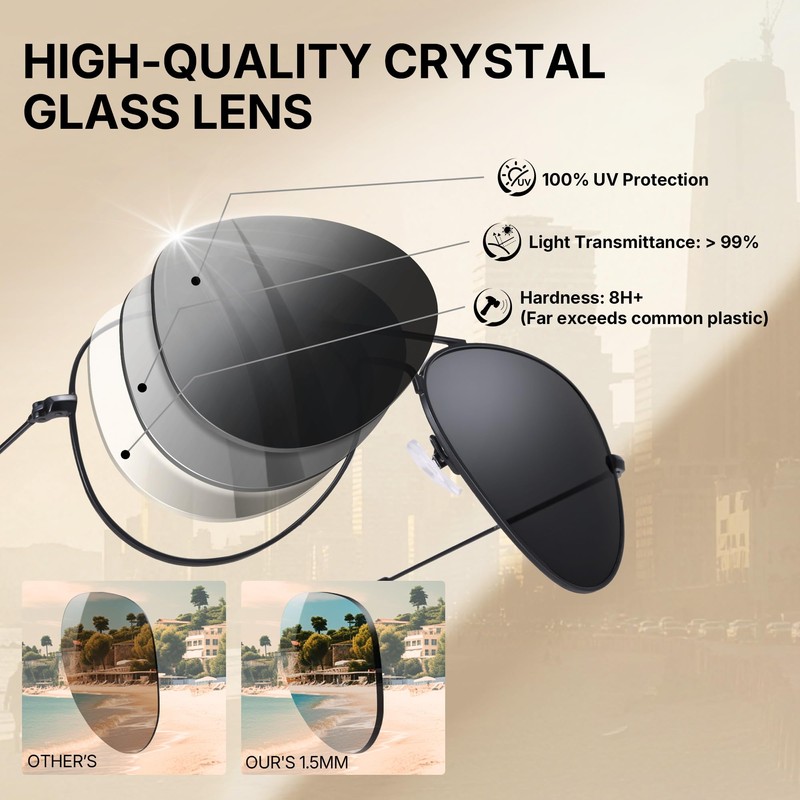 Pro Acme 55MM Small Aviator Sunglasses Glass Lens Classic Metal