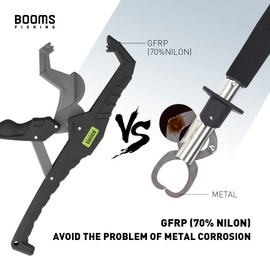 Booms Fishing G05 Fish Lip Gripper Saltwater, 9.4" Plastic Catfish Grippers Pliers, Fish Grabber Tool with Lanyard, Fish Grips for Kayak Fishing Accessories, Great Fish Holder for Caught Fish, Black