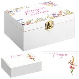 CroBlissful Prayer Box with 100 Pcs Prayer Cards 6.8 x 5 x 3 Inches Wooden Distressed Box Prayer Request Cards for Christian Gifts(Flowers)