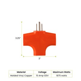 GoGreen Power (GG-3406OR) 3 Wire Cube Adapter, 3-Outlet Wall Tap Adapter with Omni–Directional Output, Orange