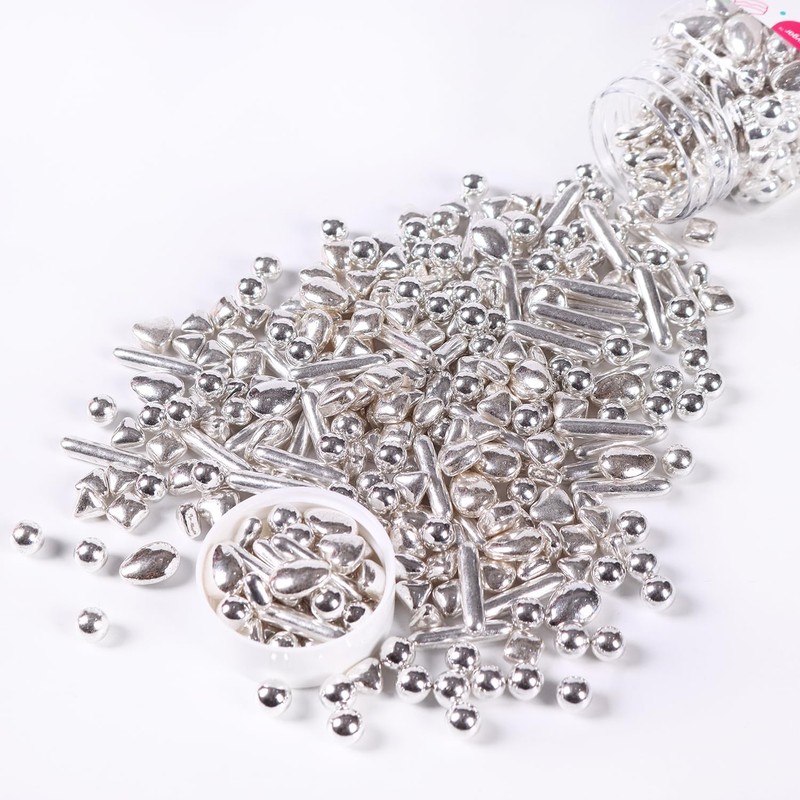 Sprinkles Silver Premium 100 grs,| Presentacion Frasco Transparente de 100grs,